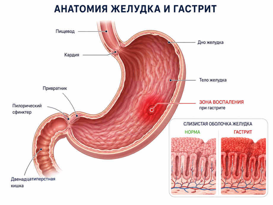 анатомия желудка гастрит схема